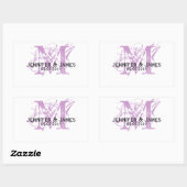 Purple Monogram Wedding Wine Labels Rechteckiger Aufkleber (Blatt)