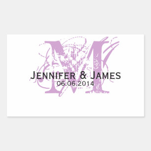 Purple Monogram Wedding Wine Labels Rechteckiger Aufkleber