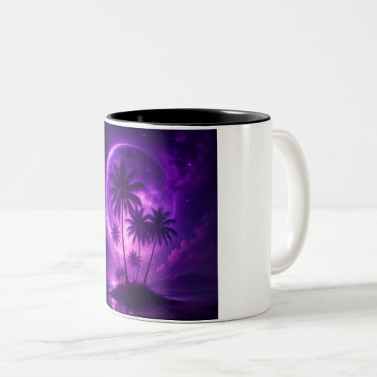 Purple Moon Island Dreamscape Zweifarbige Tasse (VorderseiteRechts)