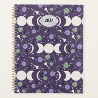 Purple Moon Phase Floral Pattern 2026 Planner Planer