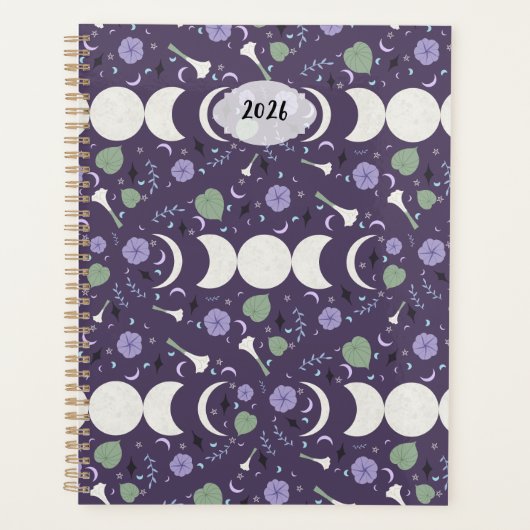 Purple Moon Phase Floral Pattern 2026 Planner Planer (Vorderseite)