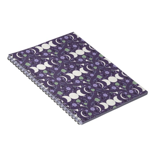 Purple Moon Phase Floral Pattern Spiral Notebook Notizblock (Rechte Seite)