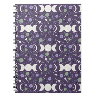 Purple Moon Phase Floral Pattern Spiral Notebook Notizblock