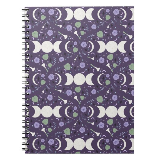 Purple Moon Phase Floral Pattern Spiral Notebook Notizblock (Vorderseite)