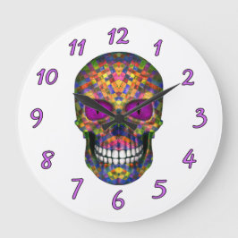 Purple Mosaic Sugar Skull Zombie Wall Clock Große Wanduhr