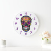 Purple Mosaic Sugar Skull Zombie Wall Clock Große Wanduhr (Zuhause)