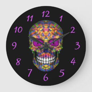 Purple Mosaic Sugar Skull Zombie Wall Clocks Große Wanduhr