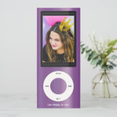 Purple MP3 Music Player Birthday Einladung (Stehend Vorderseite)
