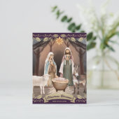 Purple Nativity Scene Christian Christmas Feiertagspostkarte (Stehend Vorderseite)