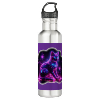 Purple Neon Siamese Cat With Blue Eyes & Starburst Edelstahlflasche