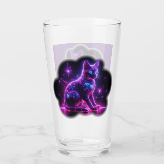 Purple Neon Siamese Cat With Blue Eyes & Starburst Glas (Rückseite)