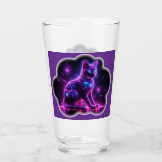 Purple Neon Siamese Cat With Blue Eyes & Starburst Glas (Vorderseite)