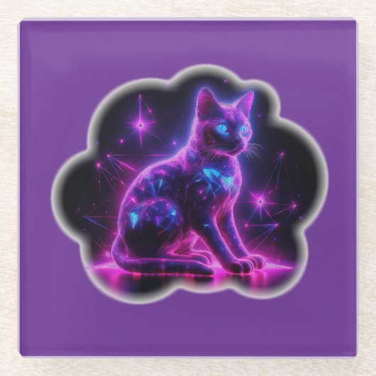 Purple Neon Siamese Cat With Blue Eyes & Starburst Glasuntersetzer (Vorderseite)
