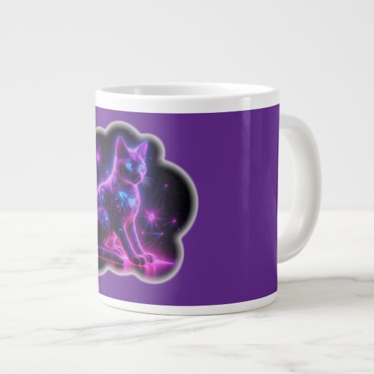 Purple Neon Siamese Cat With Blue Eyes & Starburst Jumbo-Tasse (Vorderseite Rechts)