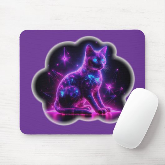 Purple Neon Siamese Cat With Blue Eyes & Starburst Mousepad (Mit Mouse)