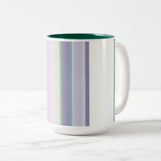 Purple, Neptune, sea green, and Lavender stripes Zweifarbige Tasse (VorderseiteRechts)
