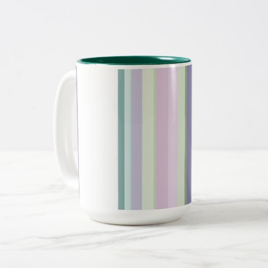 Purple, Neptune, sea green, and Lavender stripes Zweifarbige Tasse (Vorderseite Links)