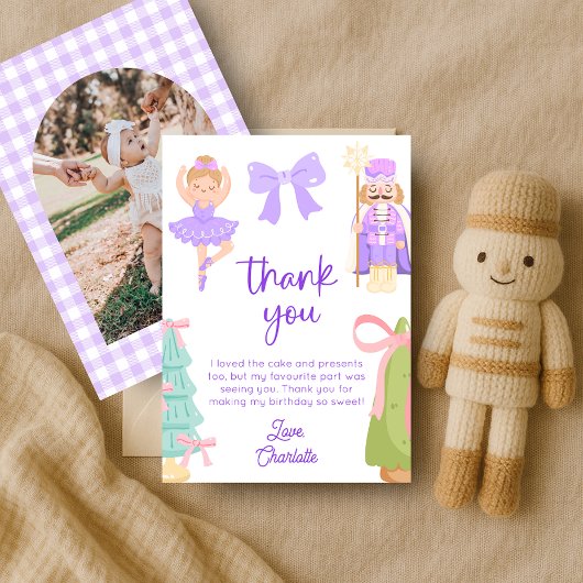 Purple Nutcracker Birthday Photo Thank You Card Einladung