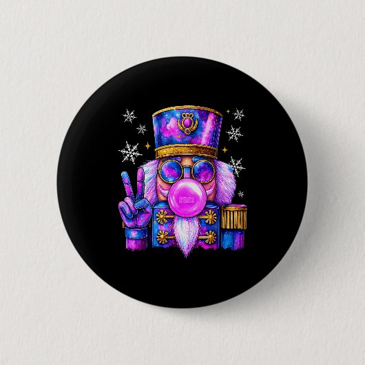 Purple Nutcracker Blowing Bubble Gum Cute Christma Button (Vorderseite)