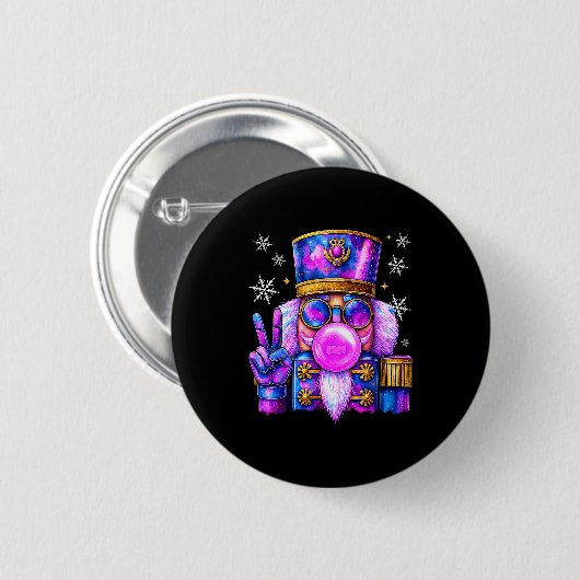 Purple Nutcracker Blowing Bubble Gum Cute Christma Button (Vorne & Hinten)