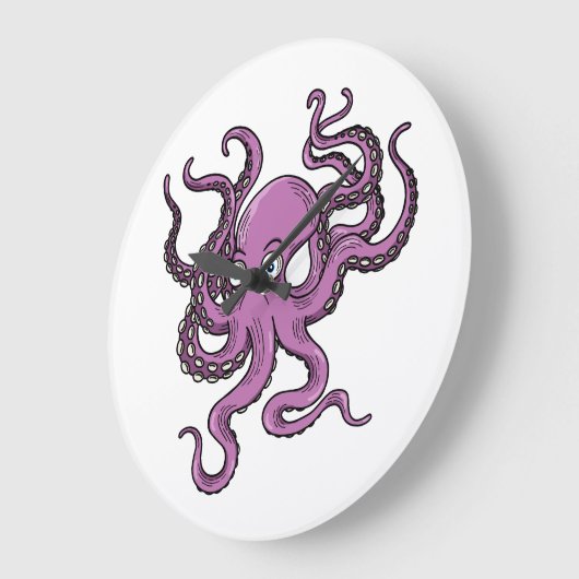 Purple Octopus Große Wanduhr (Winkel)