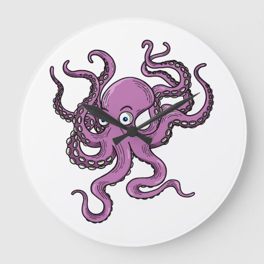 Purple Octopus Große Wanduhr (Vorderseite)