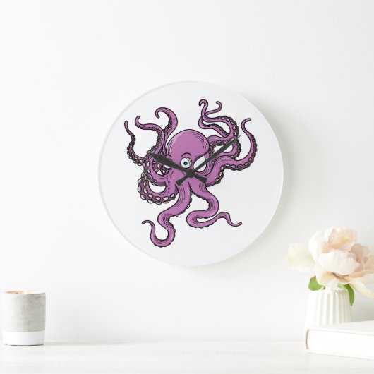 Purple Octopus Große Wanduhr (Zuhause)