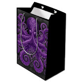 Purple Octopus Victorian Steampunk Kraken  Mittlere Geschenktüte (Rückseite Schrägansicht)