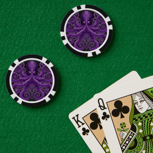 Purple Octopus Victorian Steampunk Kraken  Pokerchips (Pokertisch (doppelt))