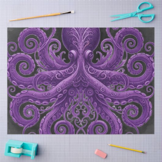 Purple Octopus Victorian Steampunk Kraken  Seidenpapier (Basteln)