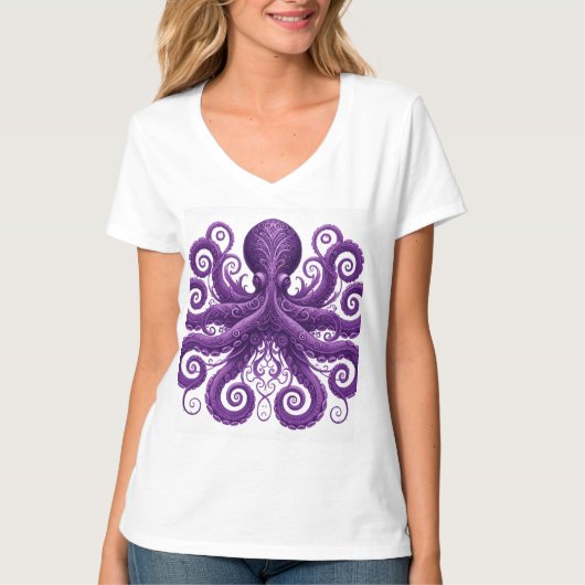 Purple Octopus Victorian Steampunk Kraken T-Shirt (Vorderseite)