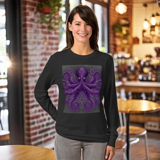 Purple Octopus Victorian Steampunk Kraken  T-Shirt