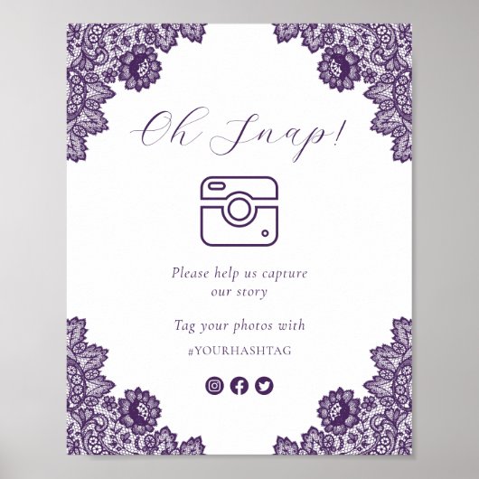 Purple Oh Snap Social Media Wedding Sign Poster (Vorne)