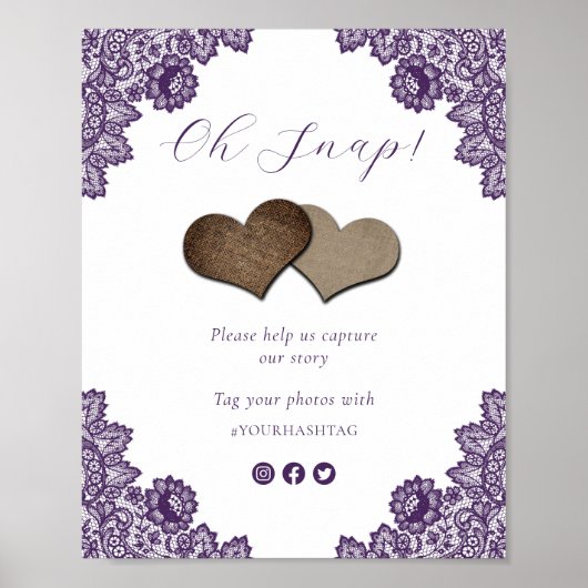 Purple Oh Snap Social Media Wedding Sign Poster (Vorne)