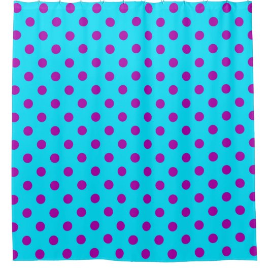 Purple On Blue Polka Dots Pattern Design Duschvorhang (Vorderseite)