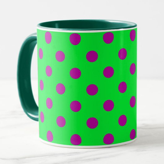 Purple On Green Polka Dots Pattern Design  Tasse