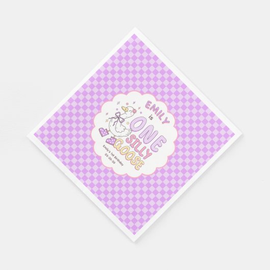 Purple One Silly Goose - Retro Girl First Birthday Serviette (Ecke)