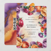 Purple Orange and Red Rose Wedding with QR-Code Einladung (Vorne/Hinten)