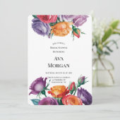 Purple Orange and Red Roses Bridal Shower Einladung (Stehend Vorderseite)