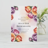 Purple Orange and Red Roses Bridesmaids Luncheon Einladung (Stehend Vorderseite)