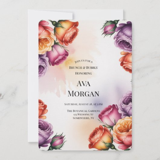 Purple Orange and Red Roses Brunch & Bubbly Einladung (Vorderseite)