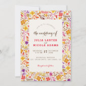 Purple Orange Boho Wildflower Foliage Wedding Einladung (Vorderseite)