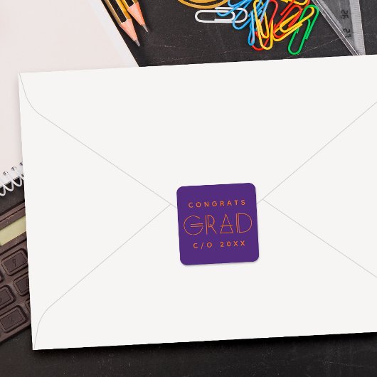 Purple Orange Grad Typography Graduation Sticker