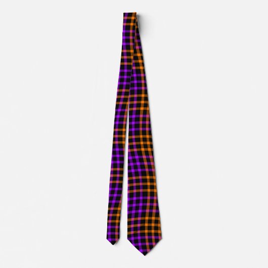 Purple Orange Plaid Checker Seamless Pattern Krawatte (Rückseite)