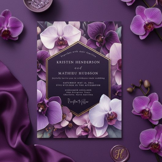 Purple Orchid Opulent Romance Wedding Einladung