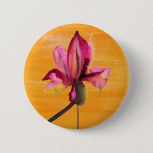 Purple Orchid watercolour orange pop art flower Button