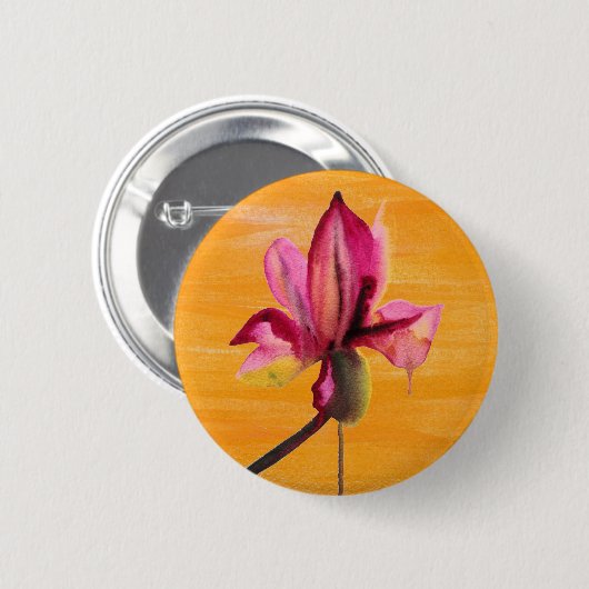 Purple Orchid watercolour orange pop art flower Button (Vorne & Hinten)