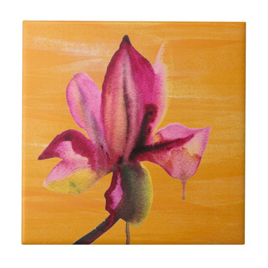 Purple Orchid watercolour orange pop art flower Fliese (Vorderseite)