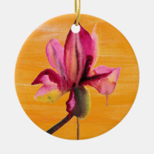 Purple Orchid watercolour orange pop art flower Keramikornament