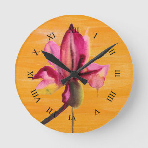 Purple Orchid watercolour orange pop art flower Runde Wanduhr